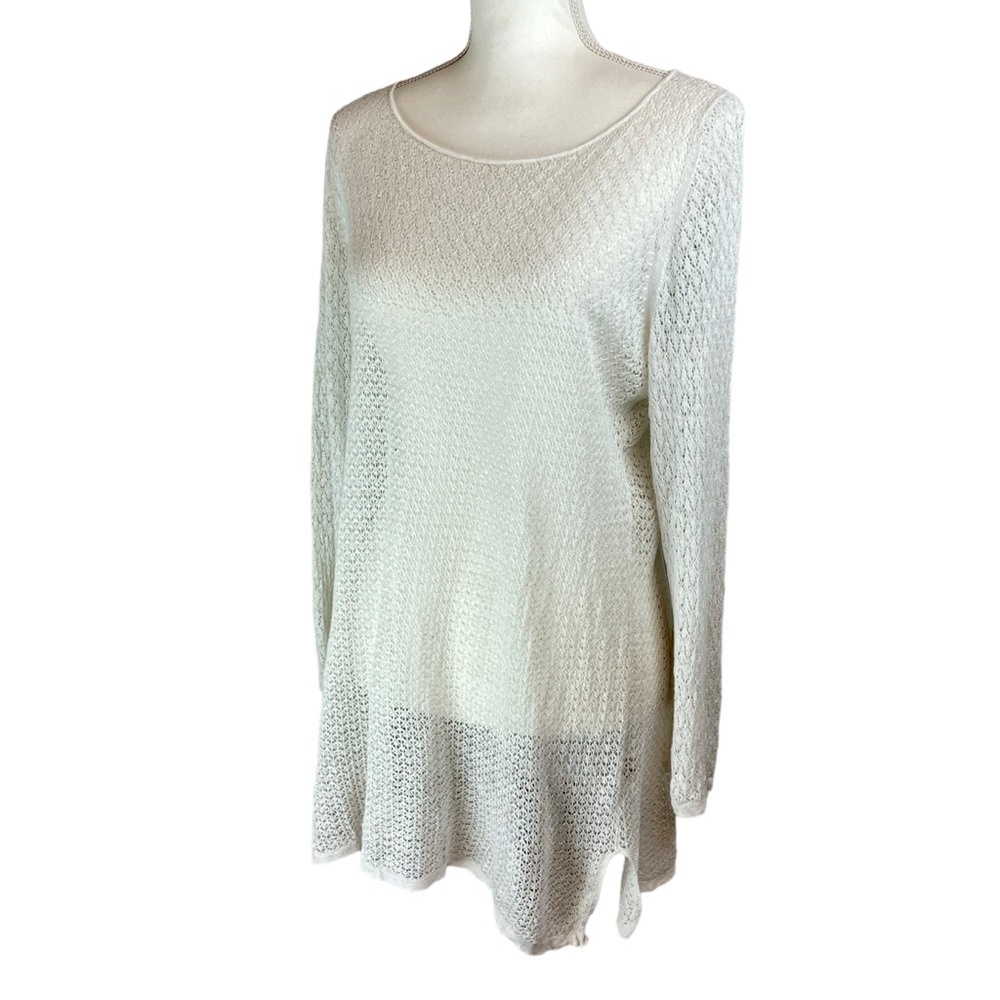 SEMPLICE 100% Linen White‎ Open Weave Pullover Tunic Sweater Sz L Swim Cover Up